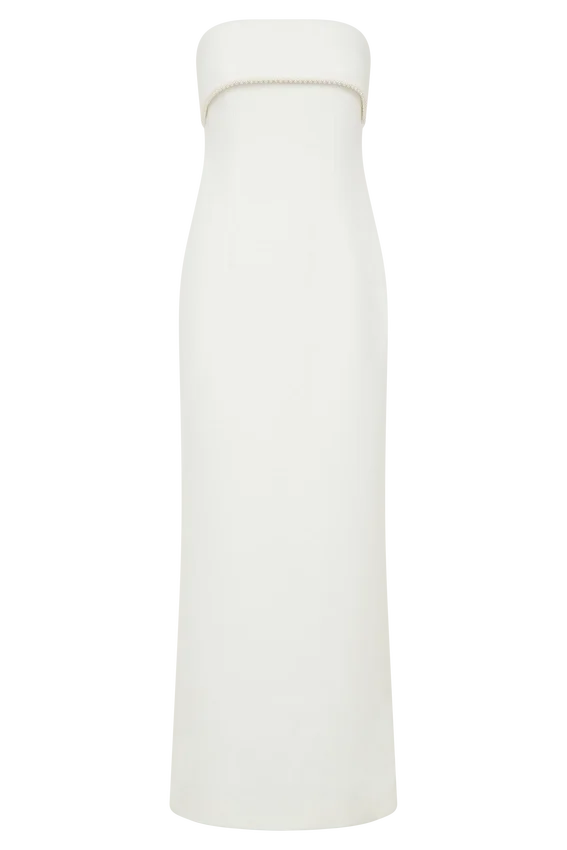 Sloane Strapless Maxi Dress With Pearls – White Sloane Strapless Maxi Dress With Pearls – White