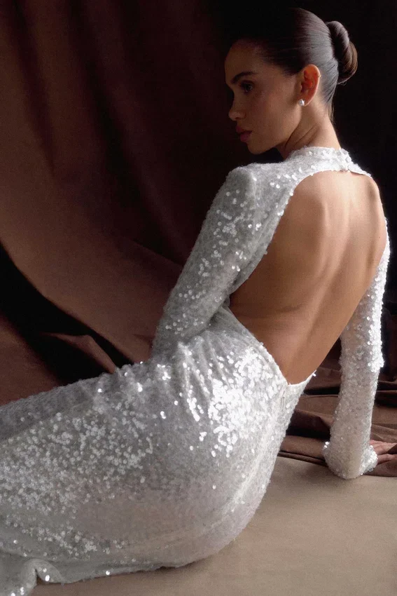 Sofia Long Sleeve Sequin Maxi Dress – White Sofia Long Sleeve Sequin Maxi Dress – White