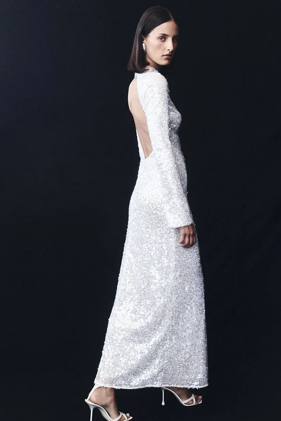 Sofia Long Sleeve Sequin Maxi Dress – White Sofia Long Sleeve Sequin Maxi Dress – White