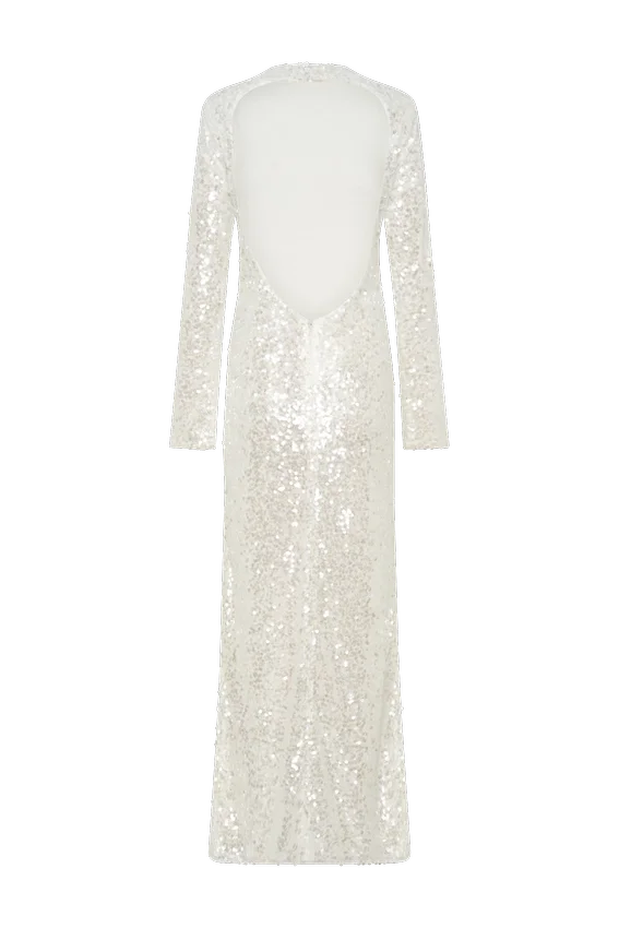 Sofia Long Sleeve Sequin Maxi Dress – White Sofia Long Sleeve Sequin Maxi Dress – White