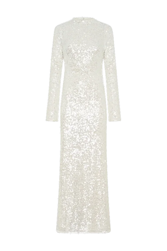 Sofia Long Sleeve Sequin Maxi Dress – White Sofia Long Sleeve Sequin Maxi Dress – White