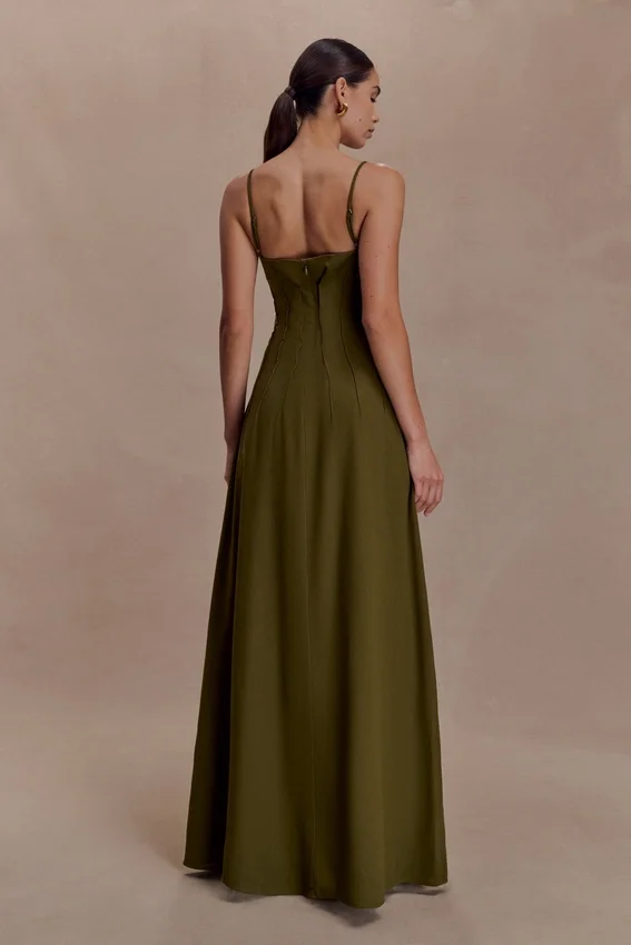 Sofie Pintuck Linen Maxi Dress – Khaki Sofie Pintuck Linen Maxi Dress – Khaki
