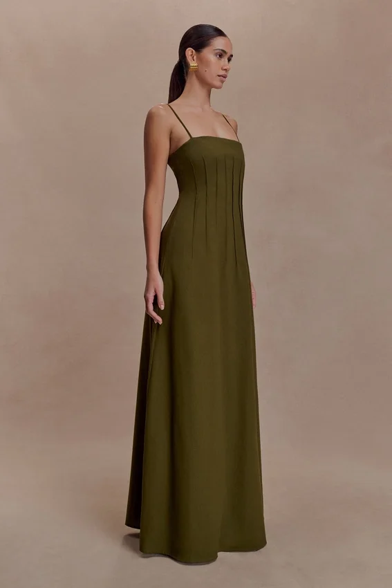 Sofie Pintuck Linen Maxi Dress – Khaki Sofie Pintuck Linen Maxi Dress – Khaki