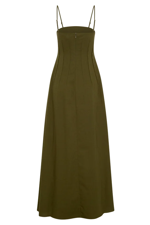 Sofie Pintuck Linen Maxi Dress – Khaki Sofie Pintuck Linen Maxi Dress – Khaki