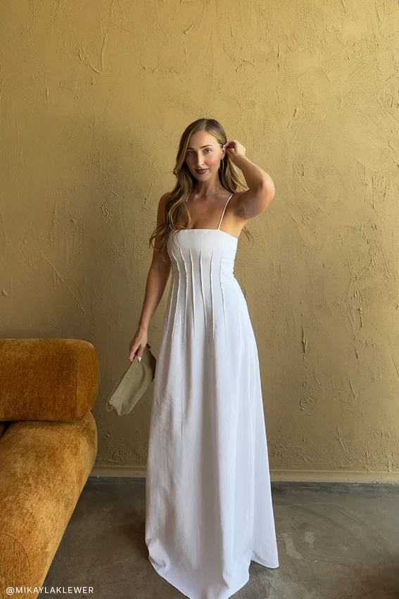 Sofie Pintuck Linen Maxi Dress – White Sofie Pintuck Linen Maxi Dress – White