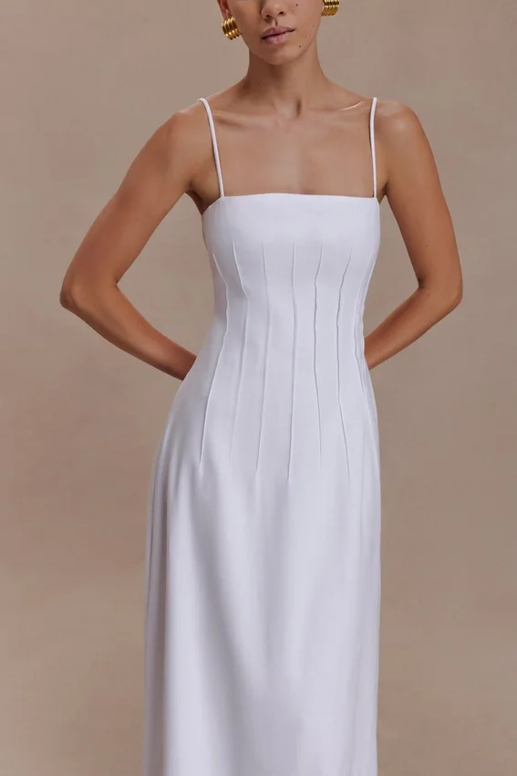 Sofie Pintuck Linen Maxi Dress – White Sofie Pintuck Linen Maxi Dress – White