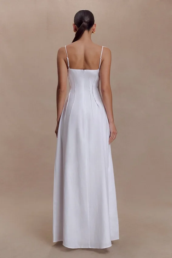 Sofie Pintuck Linen Maxi Dress – White Sofie Pintuck Linen Maxi Dress – White