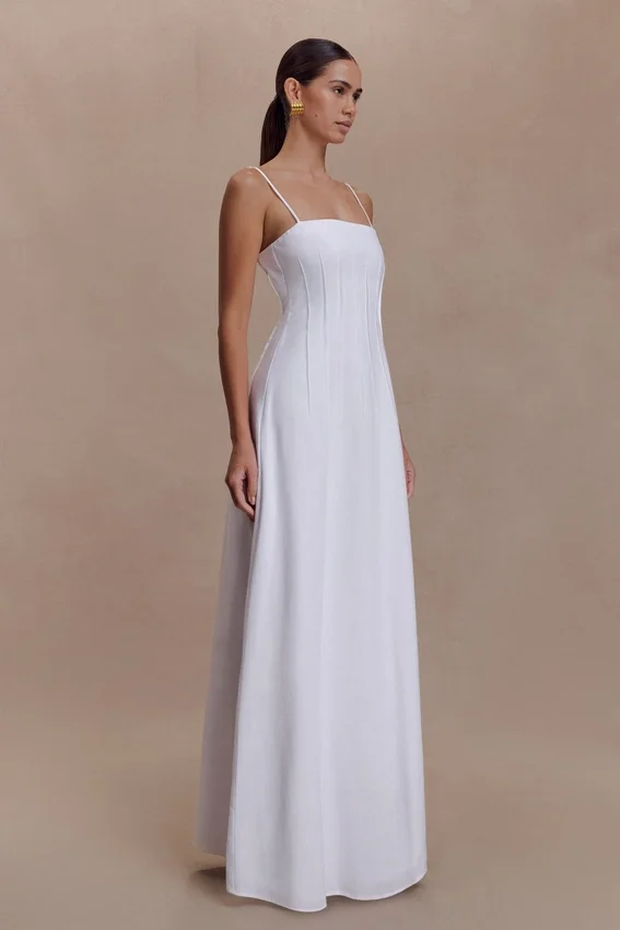 Sofie Pintuck Linen Maxi Dress – White Sofie Pintuck Linen Maxi Dress – White