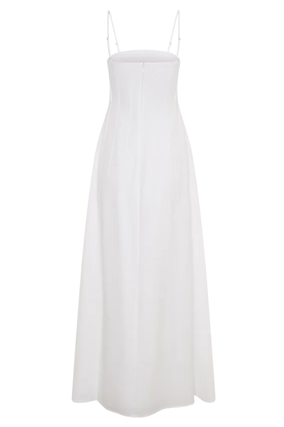 Sofie Pintuck Linen Maxi Dress – White Sofie Pintuck Linen Maxi Dress – White