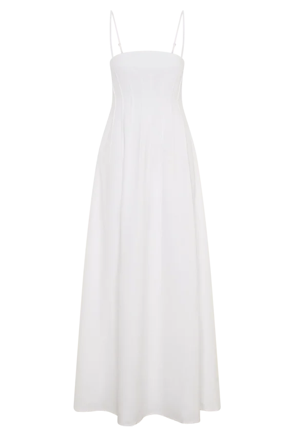 Sofie Pintuck Linen Maxi Dress – White Sofie Pintuck Linen Maxi Dress – White