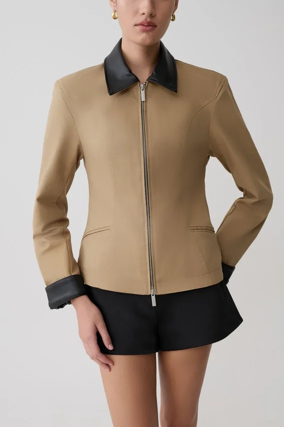 Solange Zip Up Collared Jacket – Natural Solange Zip Up Collared Jacket – Natural