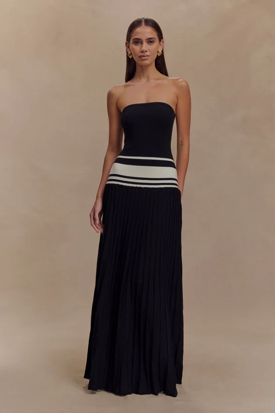 Solaris Strapless Contrast Knit Maxi Dress – Black/White Solaris Strapless Contrast Knit Maxi Dress – Black/White