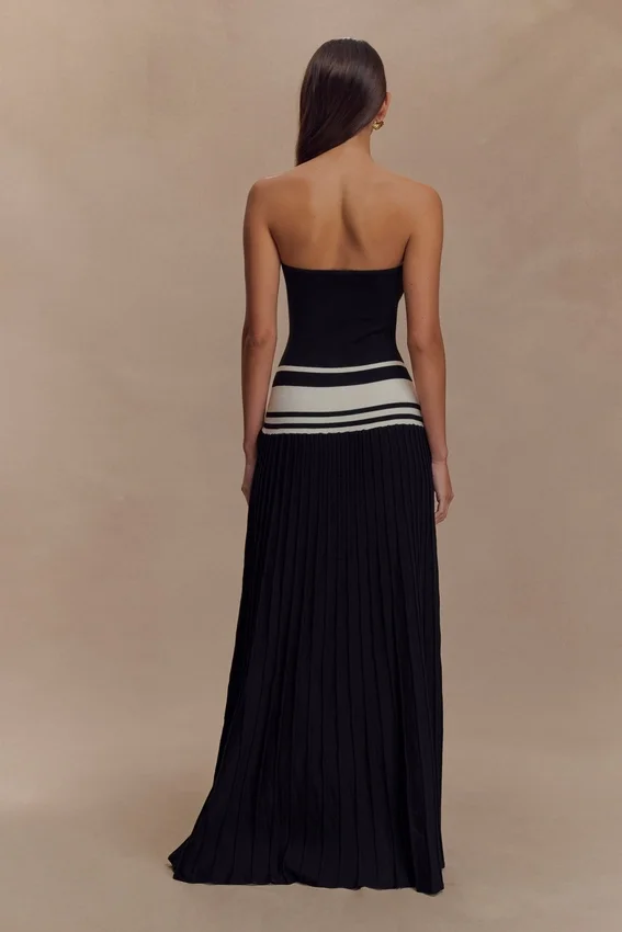 Solaris Strapless Contrast Knit Maxi Dress – Black/White Solaris Strapless Contrast Knit Maxi Dress – Black/White