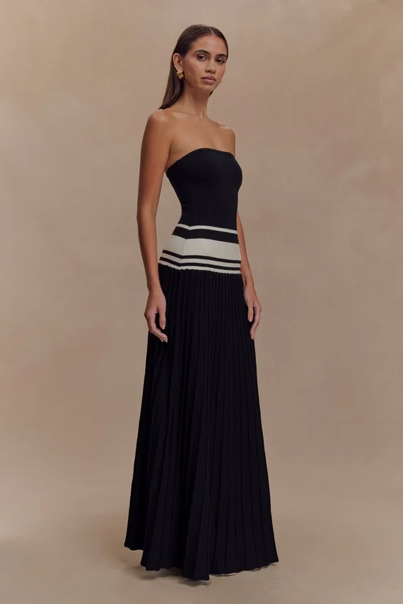Solaris Strapless Contrast Knit Maxi Dress – Black/White Solaris Strapless Contrast Knit Maxi Dress – Black/White