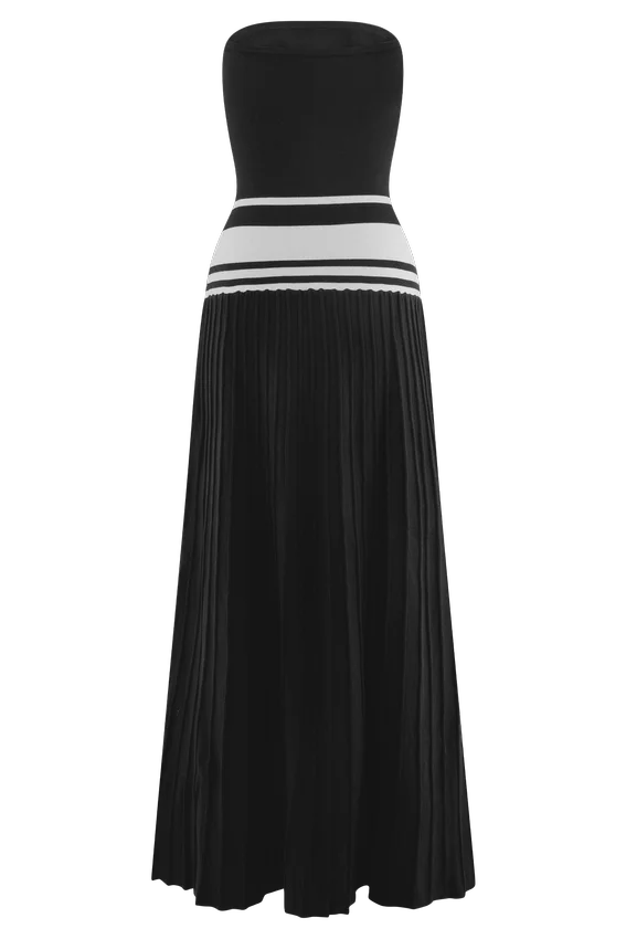 Solaris Strapless Contrast Knit Maxi Dress – Black/White Solaris Strapless Contrast Knit Maxi Dress – Black/White