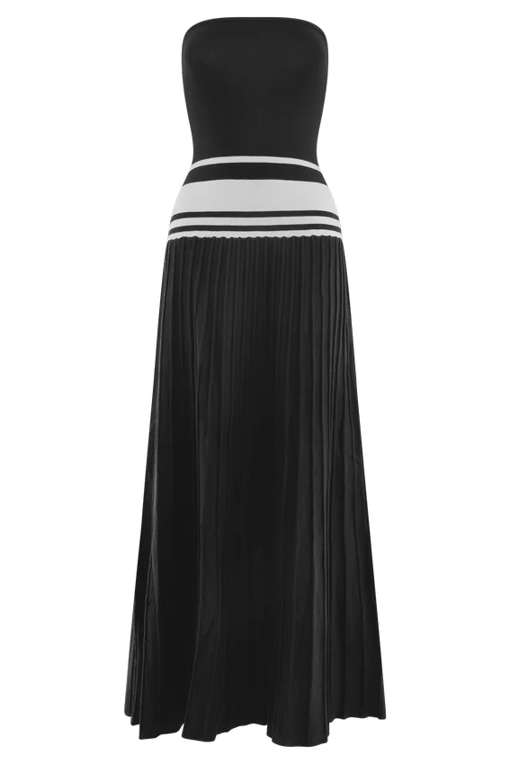 Solaris Strapless Contrast Knit Maxi Dress – Black/White Solaris Strapless Contrast Knit Maxi Dress – Black/White