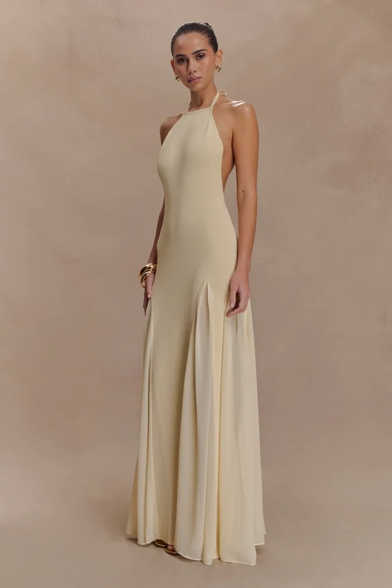 Soleil Knit And Mesh Halter Maxi Dress – Cream Soleil Knit And Mesh Halter Maxi Dress – Cream