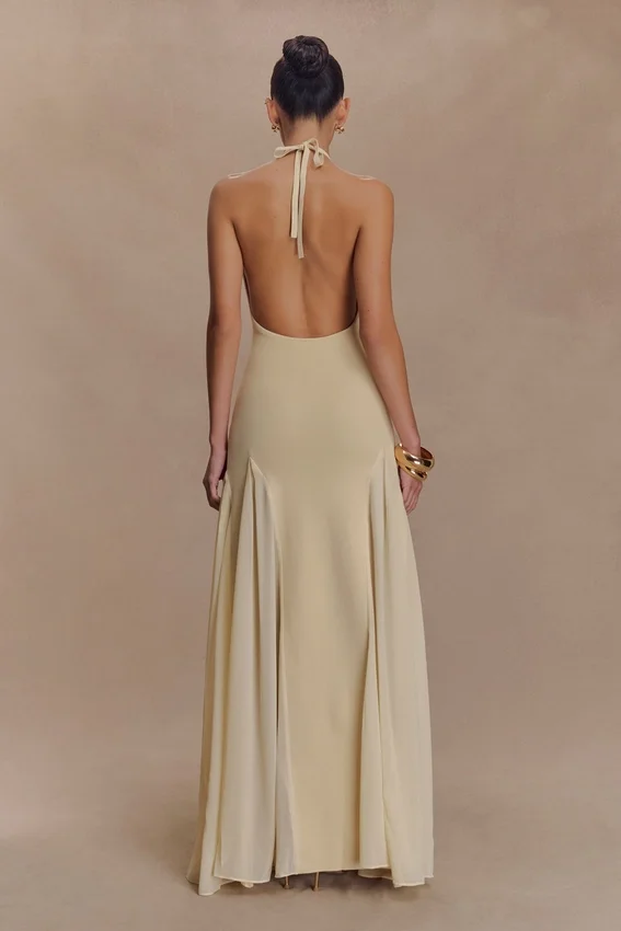 Soleil Knit And Mesh Halter Maxi Dress – Cream Soleil Knit And Mesh Halter Maxi Dress – Cream