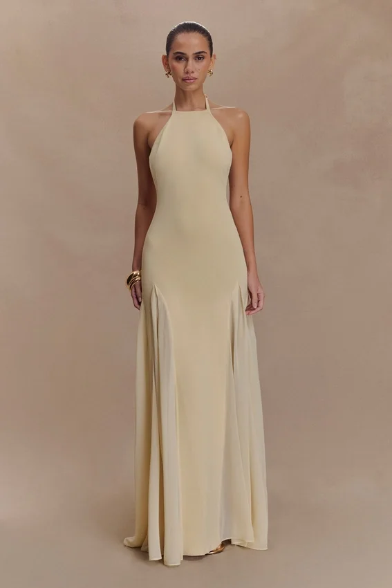 Soleil Knit And Mesh Halter Maxi Dress – Cream Soleil Knit And Mesh Halter Maxi Dress – Cream