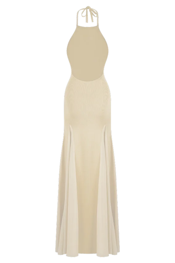 Soleil Knit And Mesh Halter Maxi Dress – Cream Soleil Knit And Mesh Halter Maxi Dress – Cream