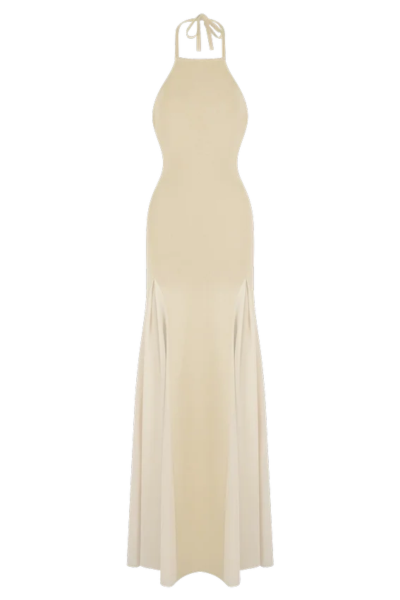 Soleil Knit And Mesh Halter Maxi Dress – Cream Soleil Knit And Mesh Halter Maxi Dress – Cream