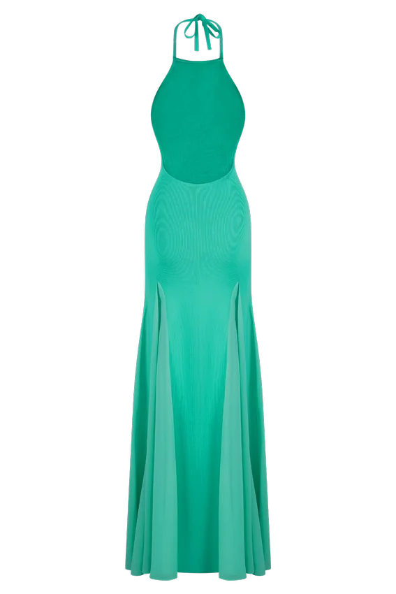 Soleil Knit And Mesh Halter Maxi Dress – Lagoon Soleil Knit And Mesh Halter Maxi Dress – Lagoon