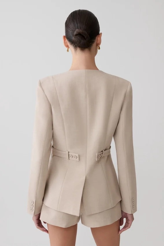 Solenne Collarless Suiting Blazer – Natural Marle Solenne Collarless Suiting Blazer – Natural Marle