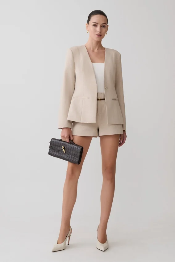 Solenne Suiting Shorts – Natural Marle Solenne Suiting Shorts – Natural Marle