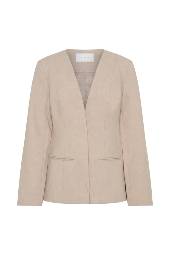 Solenne Collarless Suiting Blazer – Natural Marle Solenne Collarless Suiting Blazer – Natural Marle