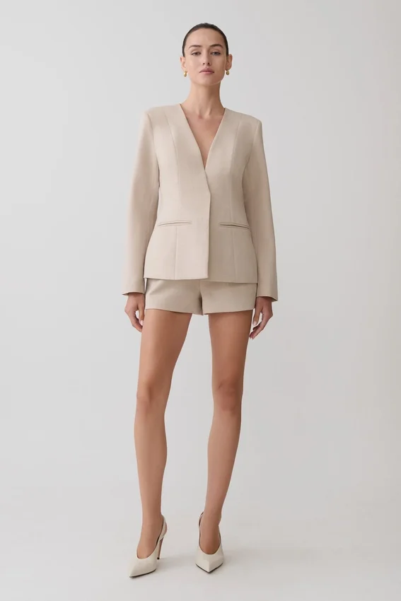 Solenne Suiting Shorts – Natural Marle Solenne Suiting Shorts – Natural Marle