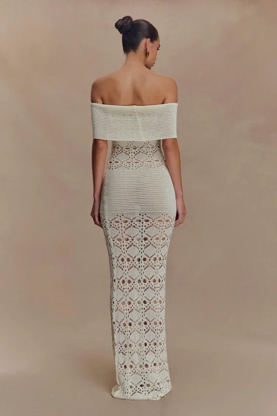 Solstice Off Shoulder Crochet Knit Maxi Dress – Ivory Solstice Off Shoulder Crochet Knit Maxi Dress – Ivory