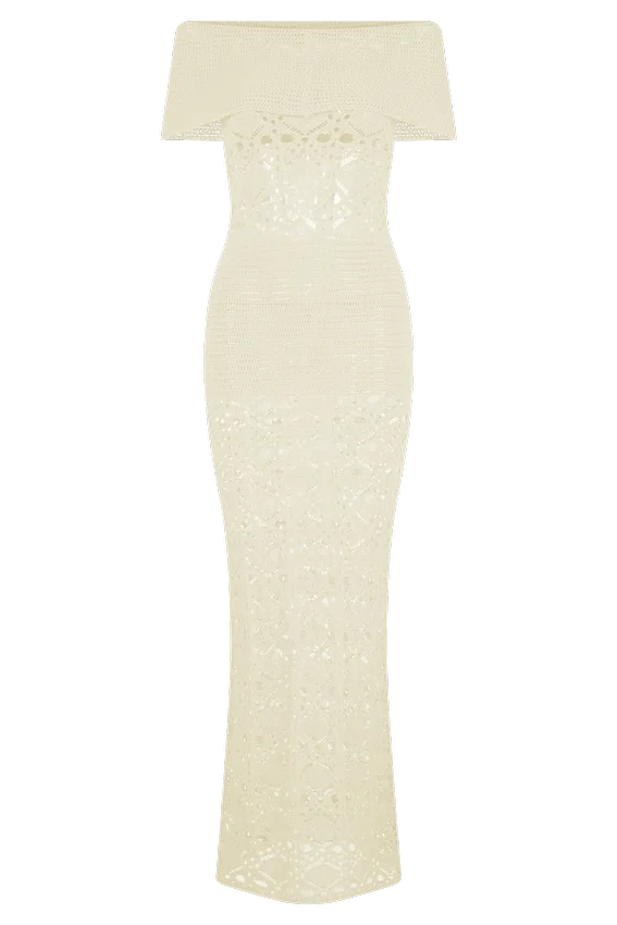 Solstice Off Shoulder Crochet Knit Maxi Dress – Ivory Solstice Off Shoulder Crochet Knit Maxi Dress – Ivory