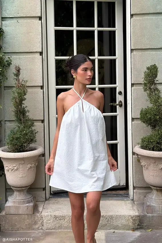 Sonja Keyhole Halter Cotton Mini Dress – White Sonja Keyhole Halter Cotton Mini Dress – White