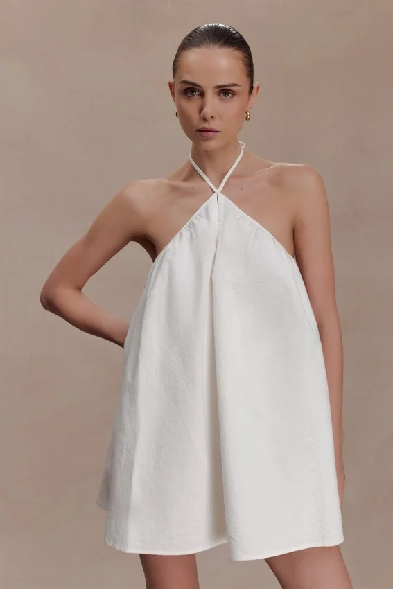 Sonja Keyhole Halter Cotton Mini Dress – White Sonja Keyhole Halter Cotton Mini Dress – White