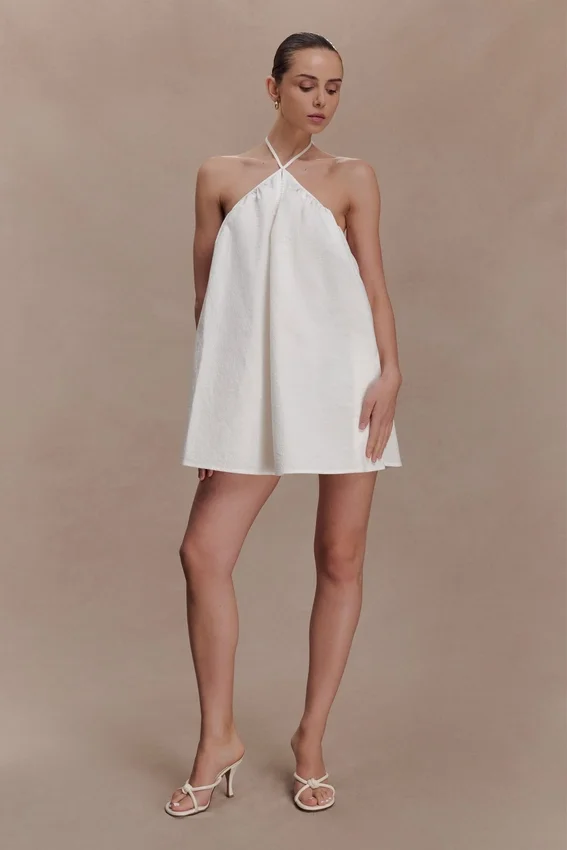 Sonja Keyhole Halter Cotton Mini Dress – White Sonja Keyhole Halter Cotton Mini Dress – White