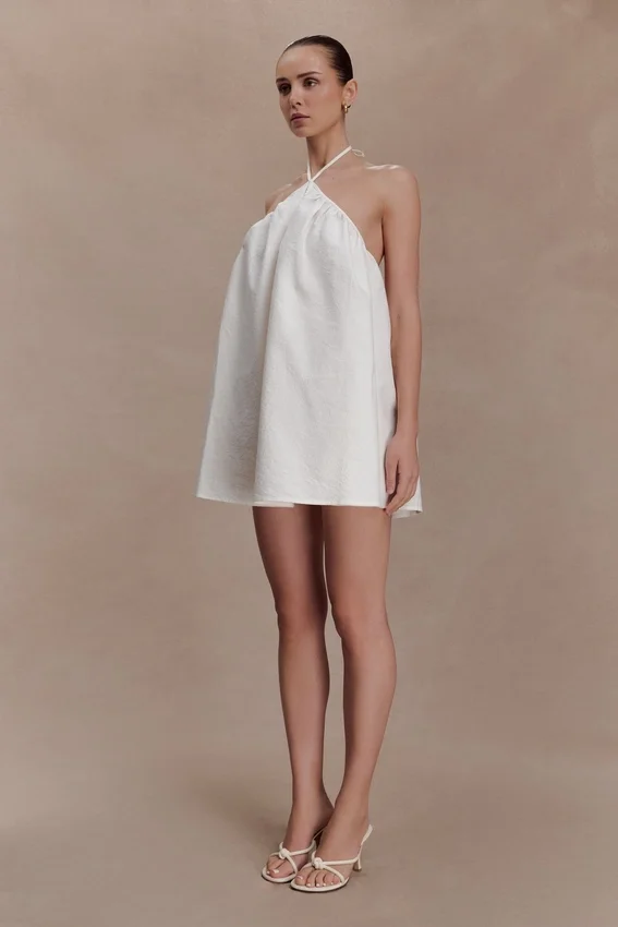 Sonja Keyhole Halter Cotton Mini Dress – White Sonja Keyhole Halter Cotton Mini Dress – White