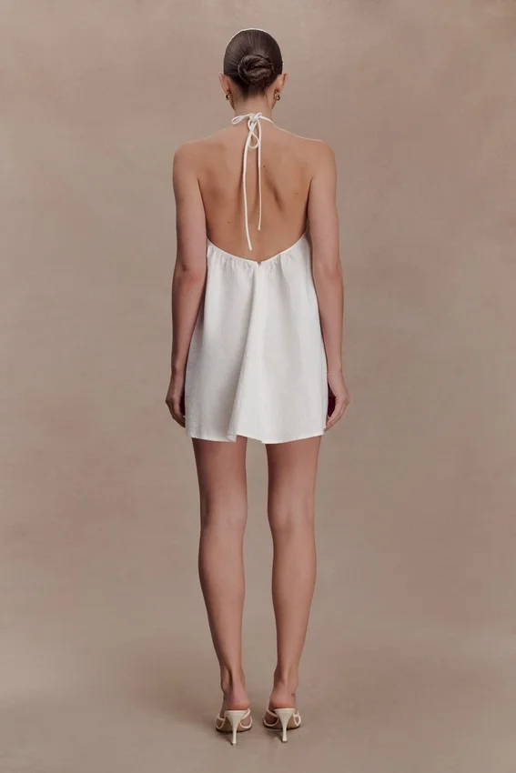 Sonja Keyhole Halter Cotton Mini Dress – White Sonja Keyhole Halter Cotton Mini Dress – White