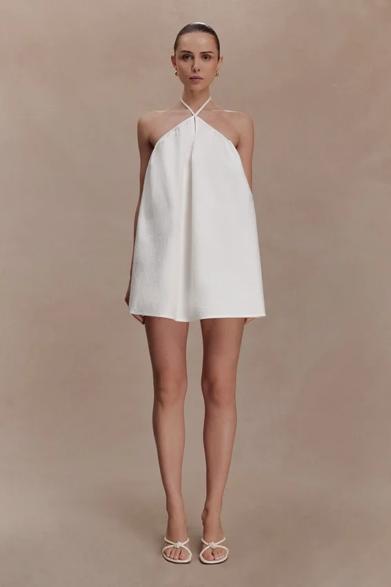 Sonja Keyhole Halter Cotton Mini Dress – White Sonja Keyhole Halter Cotton Mini Dress – White