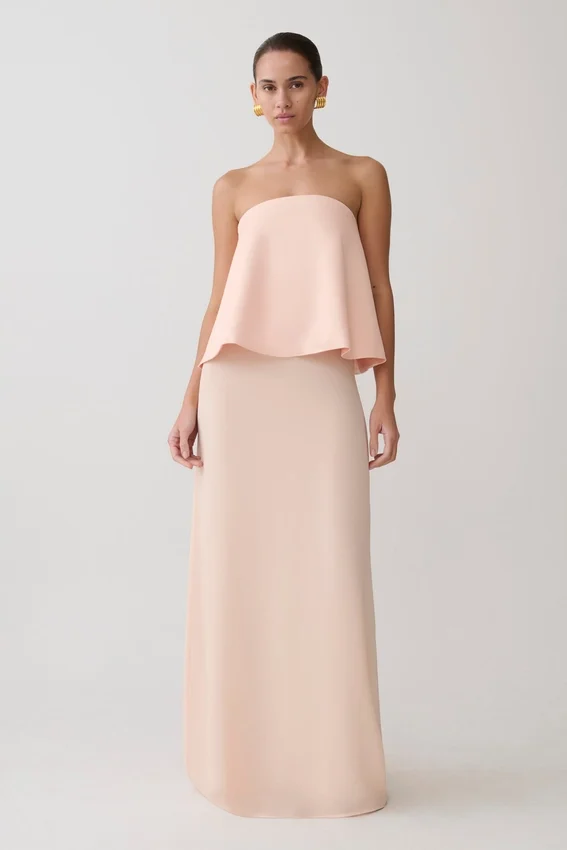 Sophia Satin Strapless Maxi Dress – Peach Sophia Satin Strapless Maxi Dress – Peach