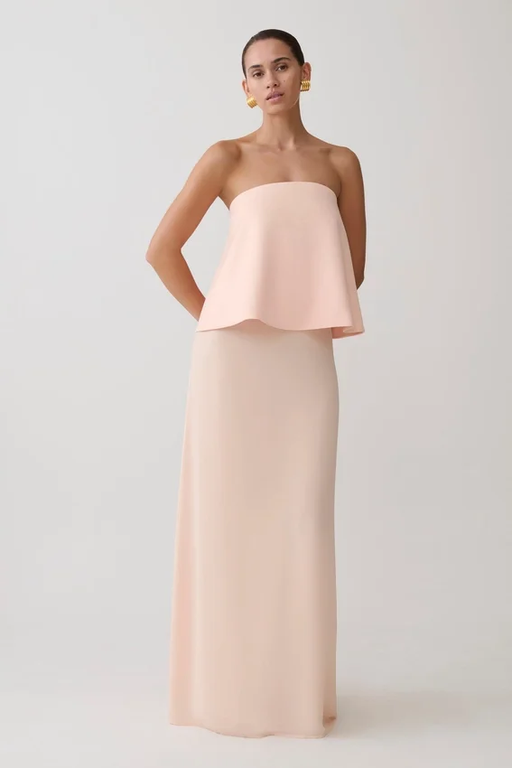Sophia Satin Strapless Maxi Dress – Peach Sophia Satin Strapless Maxi Dress – Peach