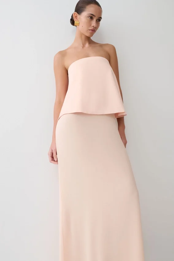 Sophia Satin Strapless Maxi Dress – Peach Sophia Satin Strapless Maxi Dress – Peach