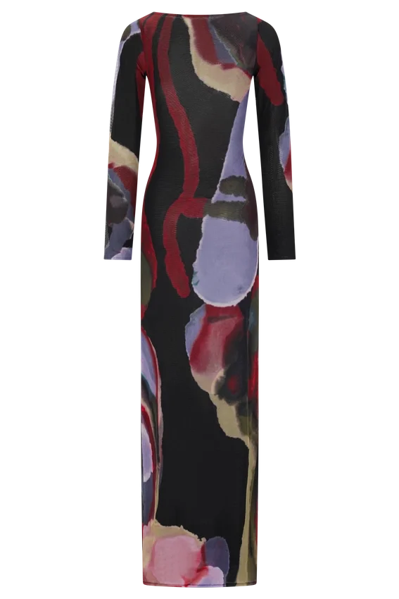 Soraya Long Sleeve Mesh Maxi Dress – Multi Fluid Reverie Print Soraya Long Sleeve Mesh Maxi Dress – Multi Fluid Reverie Print