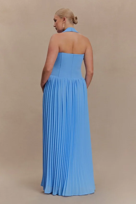 Stacie Pleated Halter Maxi Dress – Bright Blue Stacie Pleated Halter Maxi Dress – Bright Blue