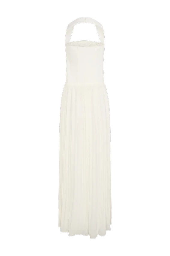 Stacie Pleated Halter Maxi Dress – Ivory Stacie Pleated Halter Maxi Dress – Ivory