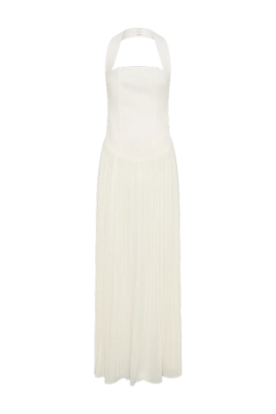 Stacie Pleated Halter Maxi Dress – Ivory Stacie Pleated Halter Maxi Dress – Ivory