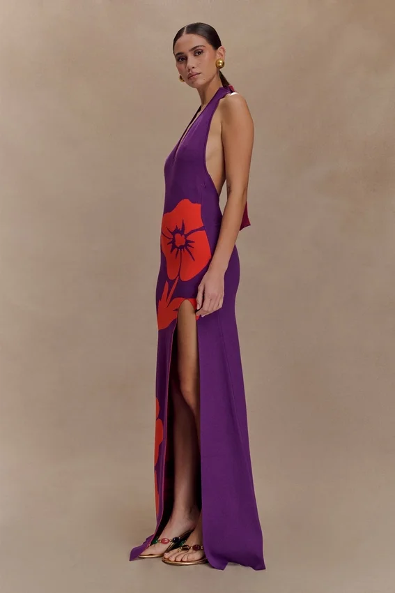 Stacy Knit Halter Maxi Dress – Purple/Red Stacy Knit Halter Maxi Dress – Purple/Red