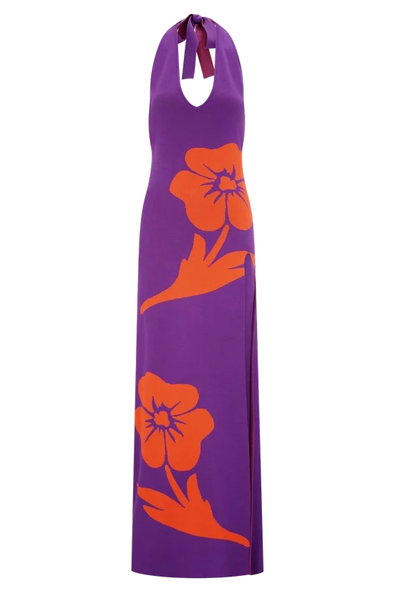 Stacy Knit Halter Maxi Dress – Purple/Red Stacy Knit Halter Maxi Dress – Purple/Red