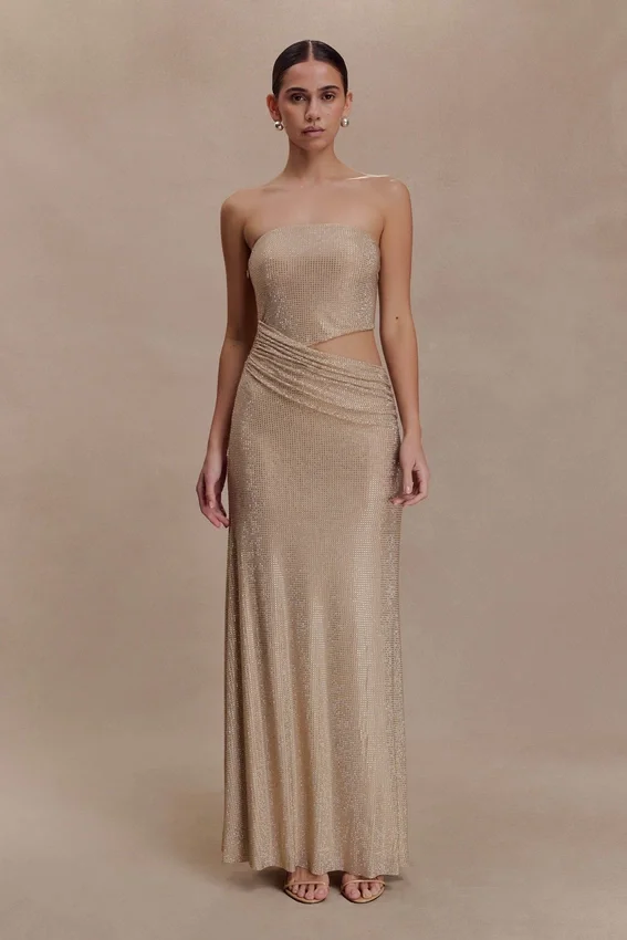 Starla Strapless Diamante Maxi Dress – Gold Starla Strapless Diamante Maxi Dress – Gold