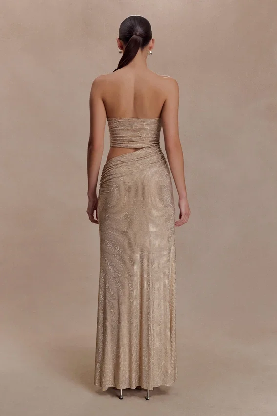 Starla Strapless Diamante Maxi Dress – Gold Starla Strapless Diamante Maxi Dress – Gold