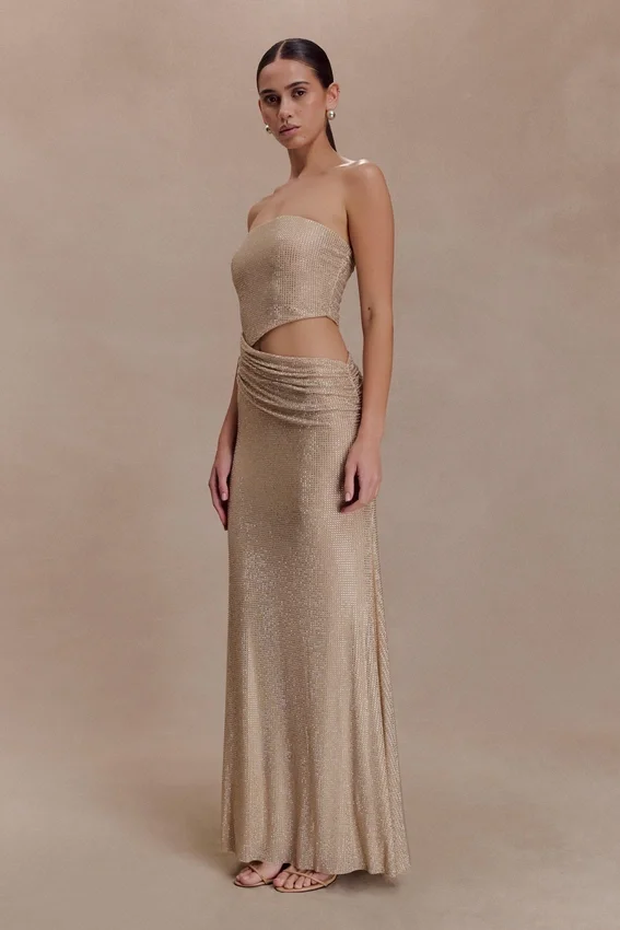 Starla Strapless Diamante Maxi Dress – Gold Starla Strapless Diamante Maxi Dress – Gold